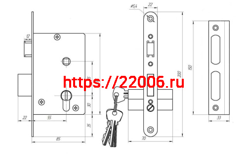 Замок Zenit (Зенит) врезной цилиндровый с защёлкой в комплекте с ручкой ЗВ4-3.01 (серебро), 4 кл. фото 2