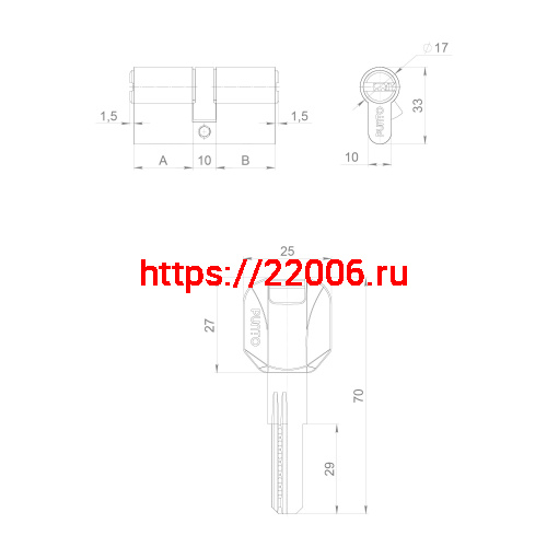 Цилиндровый Punto (Пунто) механизм (Z400/100) Z4000Key100(45+10+45) CP хром фото 4