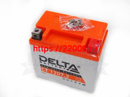 Аккумулятор 12В  7 А/ч, кислотный AGM ((Delta CT 1207.2) , (114x70x108) обратная полярность (НАБОР)