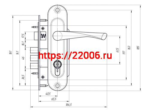 Замок Zenit (Зенит) врезной цилиндровый с защёлкой в комплекте с ручкой ЗВ7-60.1-02 (бронза), 5 кл. фото 2