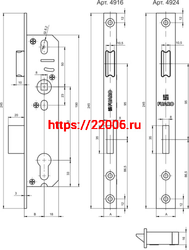 Корпус Fuaro (Фуаро) узкопрофильного замка с защелкой PROF4924-35/92 CP хром фото 3