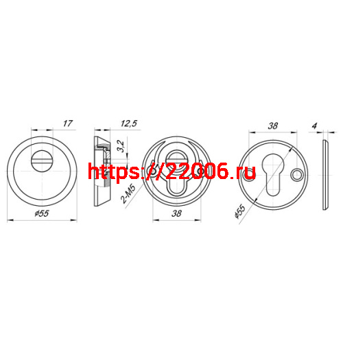 Накладка Punto (Пунто) DEF.SH-Z/R-EXT.5513 (Z5513) тех упаковка, винт M5x120 CP-хром фото 3