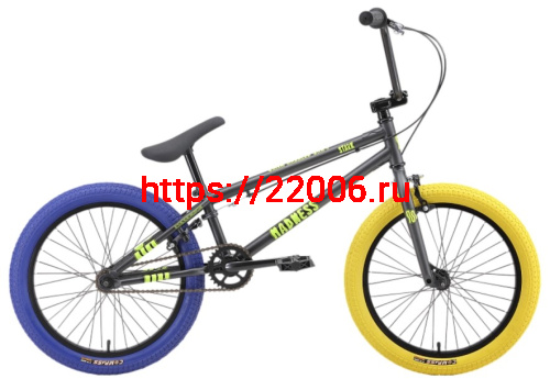 Велосипед 20" Stark'25 Madness BMX 1 (рама ст.,клещ. торм.) графит матов/желтый/синий