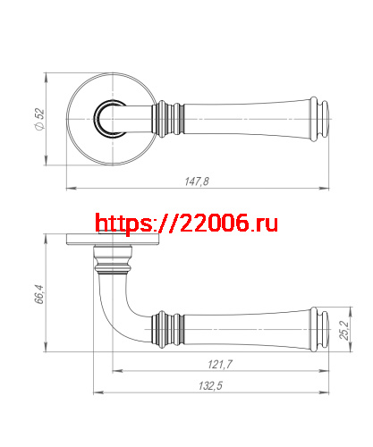 Ручка Punto (Пунто) раздельная R.ARC.R52.SORENTO SSG-39 сатин.золото ТРОСИК фото 3
