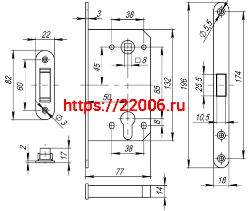 Замок межкомнатный Fuaro (Фуаро) под цилиндр MAGNET M85C-50 SN (матовый никель) фото 3