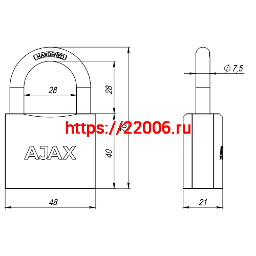 Замок Ajax (Аякс) навесной PD-0150 MS 3 key англ./коробка фото 3