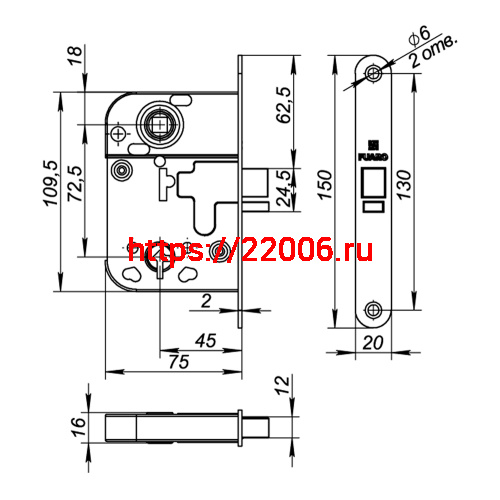 Замок Fuaro (Фуаро) врезной L.FIN2014/WC (2014-WC/S) CP хром фото 4