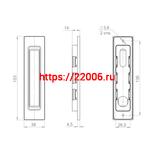Ручка Punto (Пунто) для раздвижных дверей SH.SLQ152.010 (Soft LINE SLQ-010) CP хром фото 3