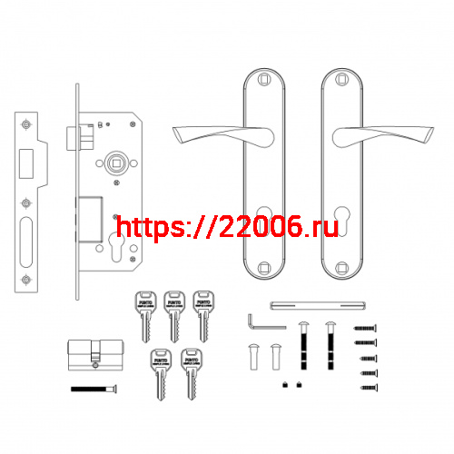 Замок Punto (Пунто) цилиндровый в комплекте с ручкой LOCKSET90.CRONA.4585-3 (KIT P90 4585/3 CRONA) SN мат.никель фото 4