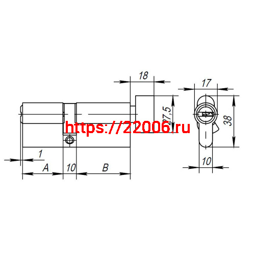Цилиндровый Ajax (Аякс) механизм (AX202/100) AX2002Knob100 (50+10+40) CP хром с вертушкой фото 3