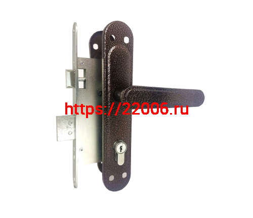 Замок Zenit (Зенит) врезной цилиндровый с защёлкой в комплекте с ручкой ЗВ4-72.03 (медь), 4 кл.