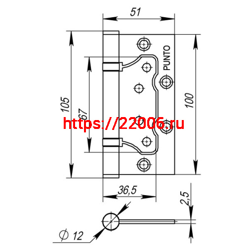 Петля Punto (Пунто) универсальная без врезки IN4200W SB (200-2B 100x2,5) мат. золото фото 3