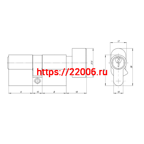 Цилиндровый Ajax (Аякс) механизм (AZ102/90) AZ1002Knob90 (40+10+40) CP хром фото 3