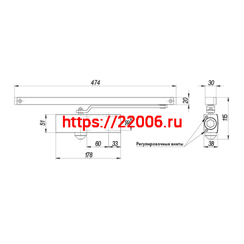 Доводчик Armadillo (Армадилло) дверной со скользящей тягой DCSLIDER65 (DCS-65) AL (алюминий) фото 2