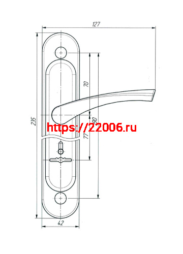 Ручка дверная Zenit (Зенит) на планке РФ2-77.01 (для замков 10.11,30.11), медь фото 2
