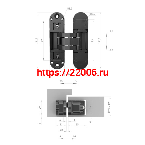 Петля Armadillo (Армадилло) скрытой установки U3D6002.TG SC мат. хром фото 2