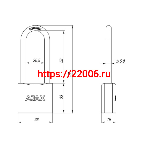Замок Ajax (Аякс) навесной PD-0138-L (PD-01-38-L) 3 key англ. фото 3