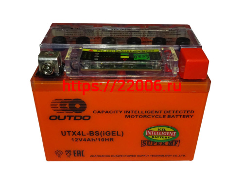 Аккумулятор 12В  4 А/ч  UTX4L-BS iGEL, OUTDO (114х70х86) обратная пол., для Альфы