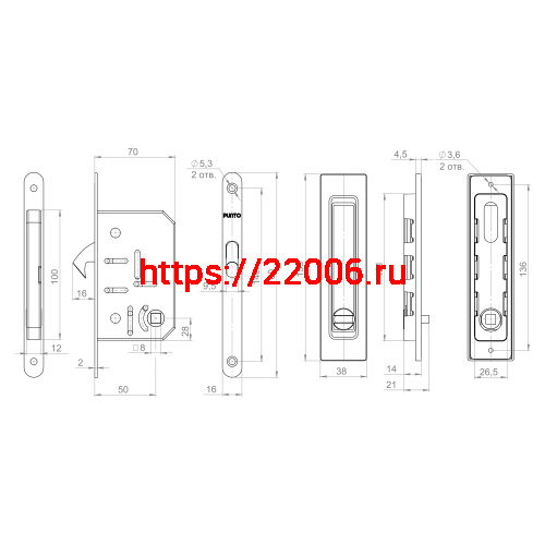 Защелка Punto (Пунто) с ручками для раздвижных дверей SH.SLQ152.011 (Soft LINE SLQ-011) SN мат.никель фото 3