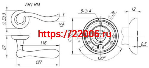 Ручка Fuaro (Фуаро) раздельная R.RM54.ART (ART RM) SN/CP-3 матовый никель/хром фото 2