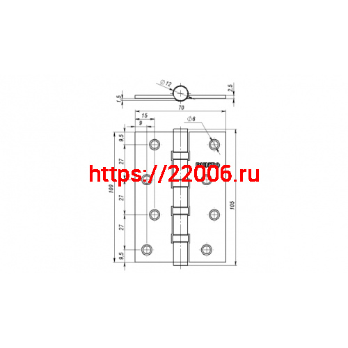 Петля Punto (Пунто) универсальная IN4100U AB (4B 100х70х2.5) бронза фото 3