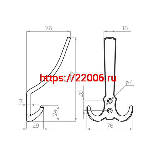 Крючок Ajax (Аякс) настенный MB-K-003 SN мат.никель фото 2