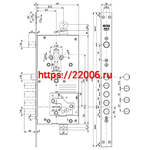 Замок Mottura (Моттура) врезной двухсистемный 54.J936M-S MyKey (левый), перекод. с торца, кл. 40 мм, без накл. фото 2