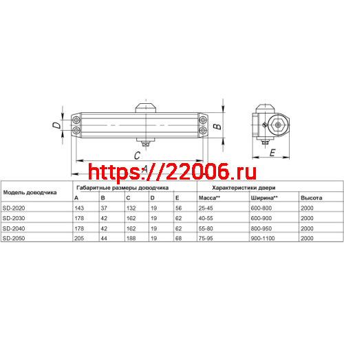 Доводчик Punto (Пунто) дверной SDC2020 (SD-2020) AL 25-45 кг (алюминий) фото 3