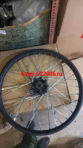 Диск колеса передний стальной на спицах 1.6 - 21" цвет черный, дисковый тормоз ось 15 мм.