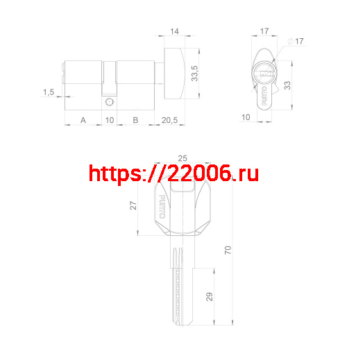 Цилиндровый Punto (Пунто) механизм (Z402/100) Z4002Knob100(40+10+50) с вертушкой CP хром фото 4