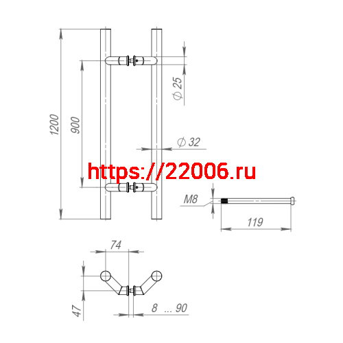 Ручка-скоба Fuaro (Фуаро) PULL.PH32/1200.45 INOX 304 (PH-45-32/1200-INOX) фото 3