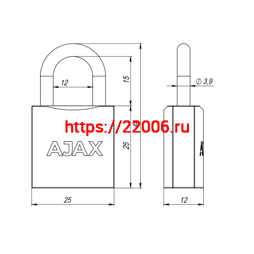 Замок Ajax (Аякс) навесной PD-0125 (PD-01-25) 2 key англ. фото 3