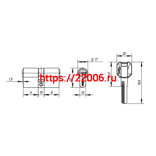 Цилиндровый Punto (Пунто) механизм MaxPro7002Knob60mm(25+10+25) GR графит 7key с вертушкой фото 3