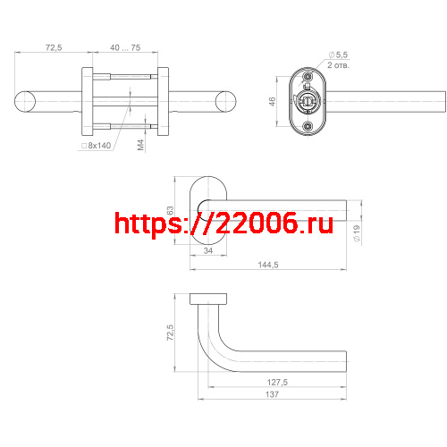 Ручка Fuaro (Фуаро) раздельная R.DSS201-0201P/19 INOX 201 (овальное основание) фото 2