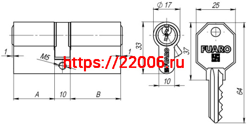 Цилиндровый Fuaro (Фуаро) механизм 100 CA 80 mm (30+10+40) CP хром 3 кл. фото 2