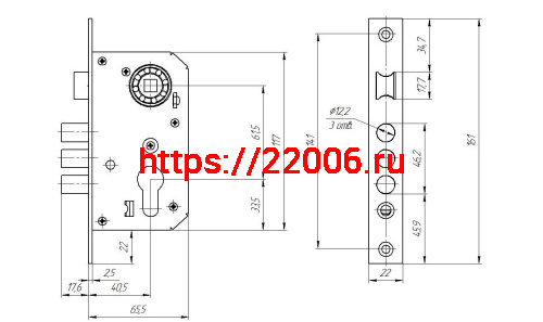 Замок Zenit (Зенит) врезной цилиндровый с защёлкой в комплекте с ручкой ЗВ7-60.1-02 (бронза), 5 кл. фото 3