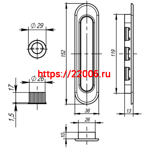 Ручка Armadillo (Армадилло) для раздвижных дверей SH.LD152.010 (SH010) SN-3 матовый никель фото 4