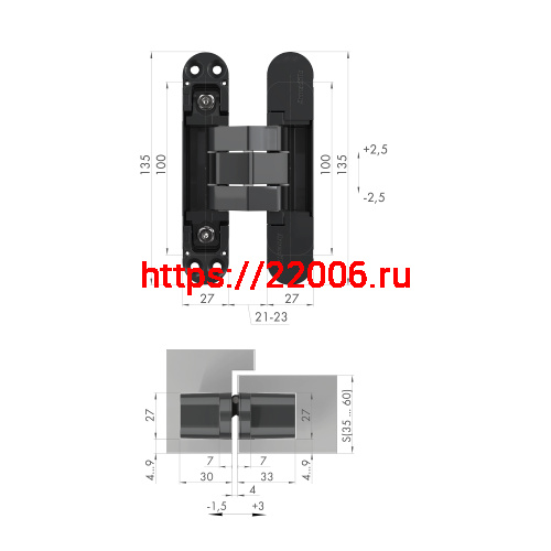 Петля Armadillo (Армадилло) скрытой установки U3D7800.VPG BL черный TECH фото 2