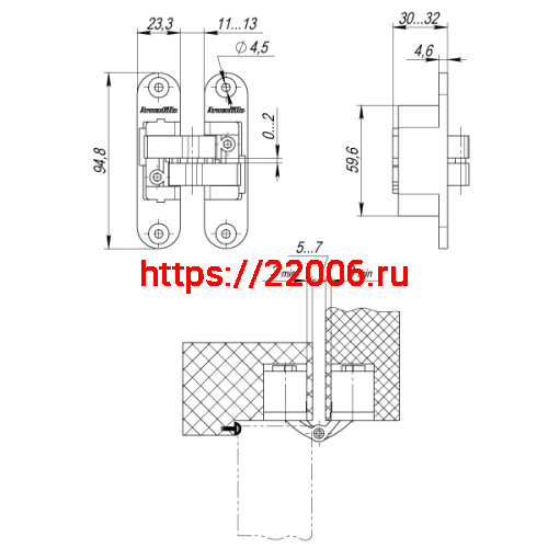 Петля Armadillo (Армадилло) скрытой установки U3D4200L BL левая (Architect 3D-ACH 40) черный 40 кг фото 3 Петля Armadillo (Армадилло) скрытой установки U3D4200L BL левая (Architect 3D-ACH 40) черный 40 кг фото 3